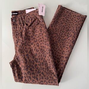 DKNY Brown Leopard Print Ankle Jeans
